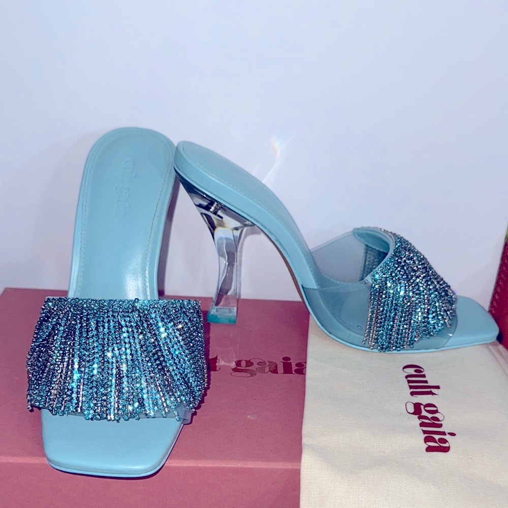 NEW size 6 Cult Gaia sandal Lana pale sky crystal Blue Beaded Heels